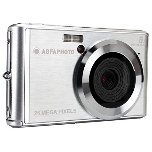 AGFA Photo - Cámara Digital compacta con 21 Mpx, Sensor CMOS, Zoom Digital 8X y Pantalla LCD, Color Plateado