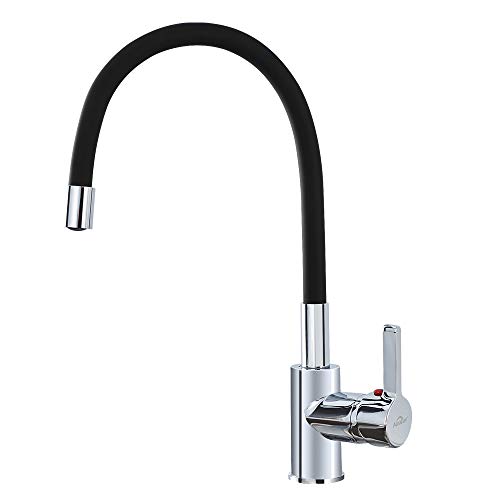 Auralum® Mezclador Grifo Cocina con Aireador Libremente Orientable Ajustable Grifos de Fregadero en Latón Negro y Cromado para Agua Caliente y Fría