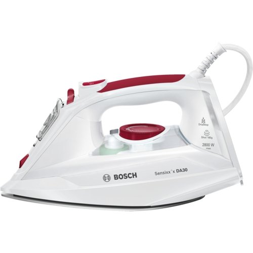 Bosch Sensixx'x DA30 TDA302801W - Plancha de vapor, 2800 W, color blanco y Rojo