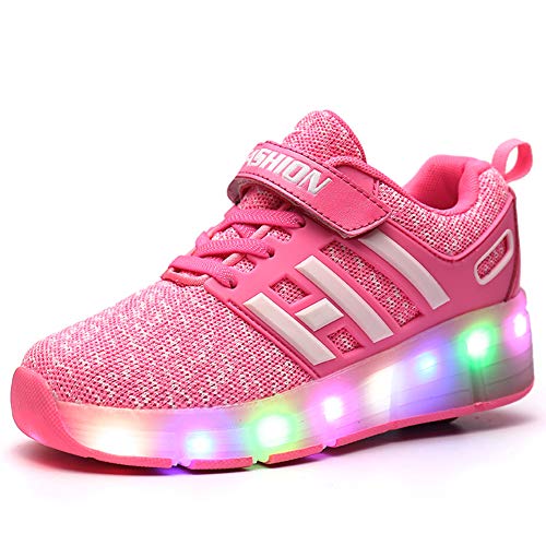 Chicos Chicas LED Iluminado Zapatillas con Ruedas Individuales Zapatillas de Deporte de Entrenamiento Deportivo al Aire Libre (28 EU, Rosa 006)