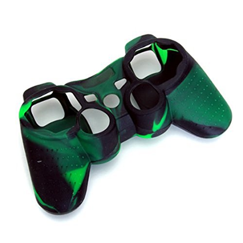 Cikuso Funda Protectora de Silicona para Controlador de PS2 PS3 - Verde Oscuro y Negro