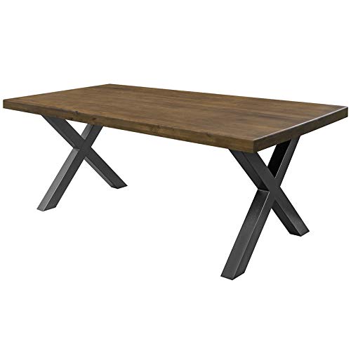 COMIFORT Mesa de Comedor - Mueble para Salon Oficina Despacho Robusto y Moderno de Roble Macizo Color Nogal, Patas de Acero X-Forma Grafito (130x75 cm)