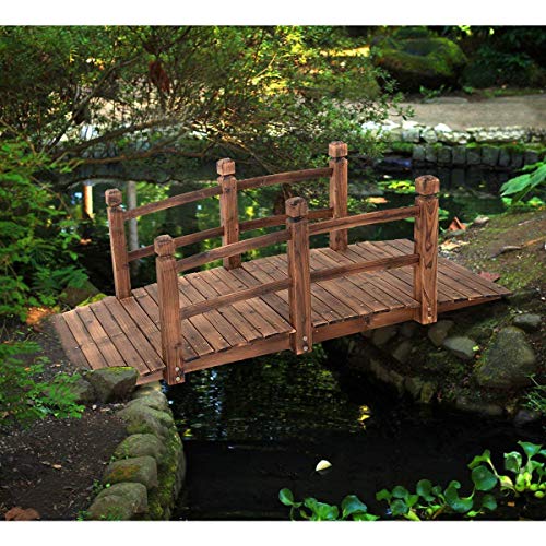 COSTWAY Puente de Jardín Madera para Estanque Jardín Hogar Decorativo con Barandilla 150x67x55 cm