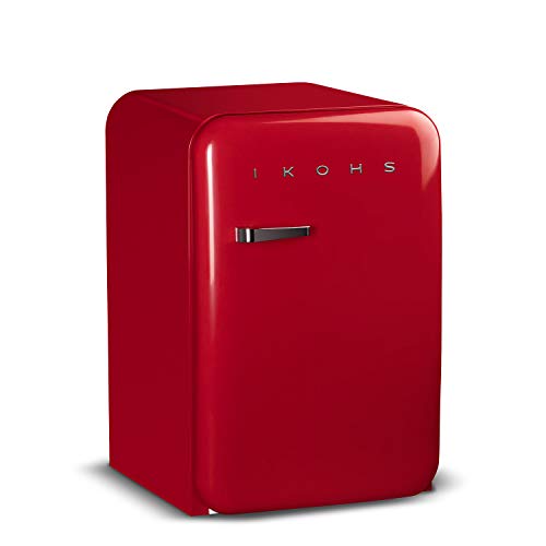 IKOHS Retro Fridge - Frigorífico con diseño, Control de Temperatura Ajustable, Estantes Intercambiables, Estética Vintage de los años 50, Clase Energética A+ (Rojo, 83.5 cm)