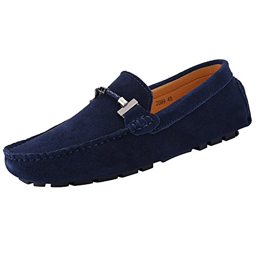 Jamron Hombres Elegante Hebilla Mocasines Comodidad Ante Zapatos de Conducir Estiloso Pantuflas Azul Marino SN19020 EU43