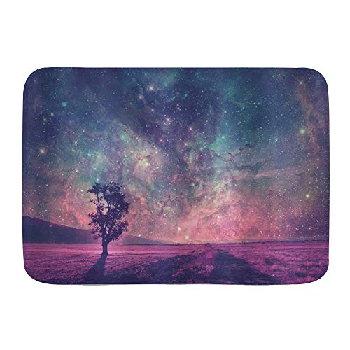 LASINSU Alfombra de Baño Antideslizante Alfombrilla de Baño，Galaxy Lonely Tree Silhouette Space Elementos amueblados de la NASA Obra，Absorbente Tapete del Piso de Microfibra de Lavable a Máquina