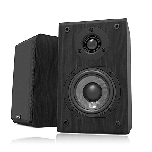 LONPOO LP42 Altavoces de estantería pasivos, Par de Altavoces de estantería,Hi-Fi Altavoz de 2 vías, 75W RMS, Subwoofer 4", Home Cinema, Negro