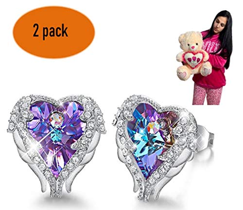 ML Kit Pendientes de Mujer Plata de Ley de Corazon Piedras de Cristal de Swarovski aretes + Oso de Peluche 45cm Bebe tierno Muy Suave Osito /