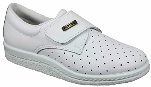 Postigo 1 -Zapato Sanitario Anatómico Velcro Piel Unisex (37 EU, Blanco)