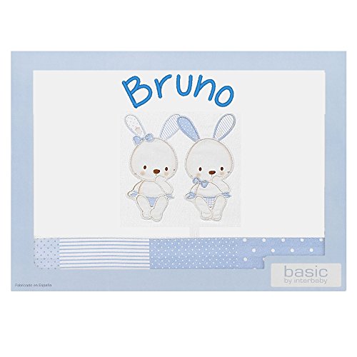 Sábanas Personalizadas para Minicuna 100% Algodón Modelo Conejitos Azul - 50x80 cm.- Bajera + Encimera + Funda de Almohada.