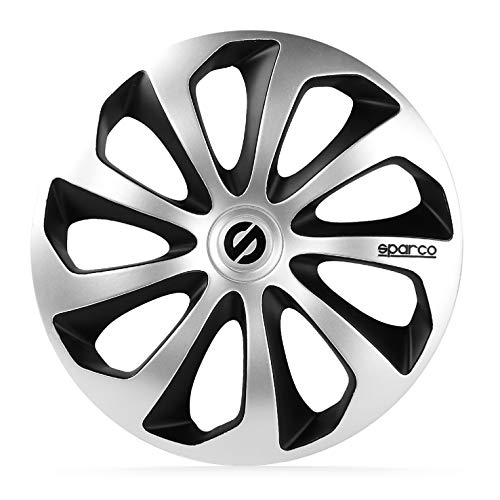 SPARCO SPC1473SVBK Tapacubos Sicilia, Plata/Negro, Set de 4, 14"