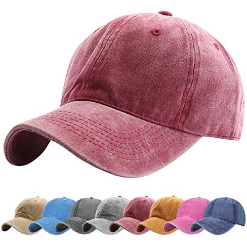 Tuopuda Gorra de Béisbol Classic Unisex Ajustable Washed Teñido Gorras de Béisbol de Algodón Sombrero de Deportes al Aire Libre (Rojo)