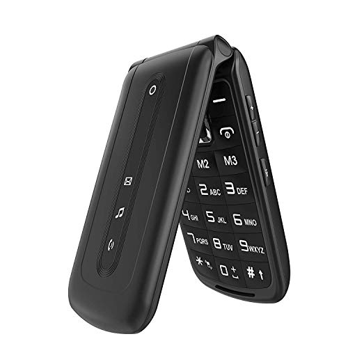 Ushining Teléfono Móvil Libre, Teléfono Móvil para Mayores Teclas Grandes con Tapa Pantalla de 2,4 Pulgadas (Emergencia Botón SOS, Dual SIM, Cámara, Bluetooth, Reproductor MP3) - Negro