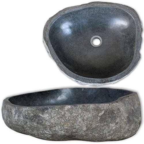 vidaXL Lavabo Rústico Forma Ovalada Piedra Río Natural 38-45 cm Lavamanos Baño