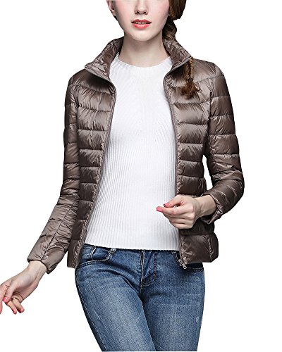 ZhuiKun Chaqueta Portátil de Plumón Ligero Cremallera Abrigo de Plumas Parka para Mujer Camello S