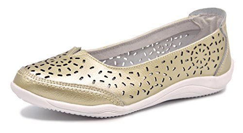 Bailarinas/Mary Jane Merceditas para Mujer, Zapatos Plano Verano para Caminar, Zapatillas de Ballet de Piel Mocasines Transpirables Cómodos Moda Loafers Zapatos de Conducción EU38 (UK5) Gold