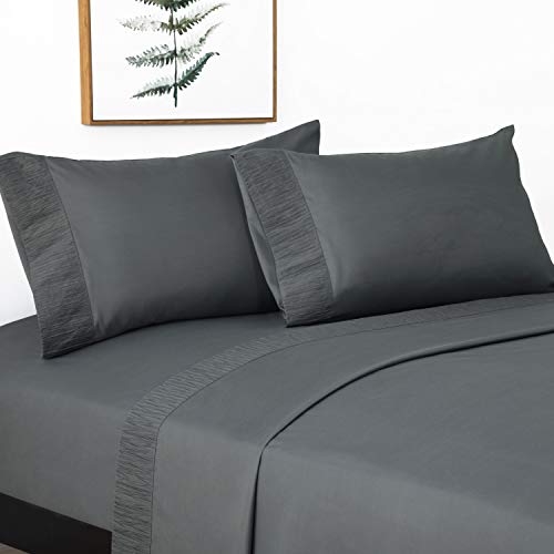 Bedsure Juego de Sábanas 150x200/190 cm - 4 Piezas - Sábana Bajera Ajustable Cama 150 con Encimera 240x275cm 2 Fundas de Almohada 50x80cm - Gris Oscuro