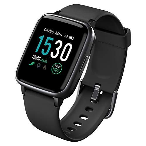 LATEC Pulsera Actividad Reloj Inteligente Impermeable IP68 Smartwatch Pantalla Táctil Completa con Pulsómetro Cronómetro Pulsera Deporte para Hombres Mujeres Niños con iOS y Android (Negro-2)