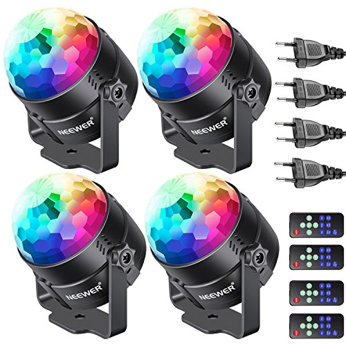 Neewer 4-paquete Mini LED Luz de Escenario Fiesta Sonido Activado con Control Remoto, RGB 7-color Luz Estroboscópica Discoteca Bola DJ Luz para Navidad Xmas Festival Karaoke en Casa Club Fiesta Bodas