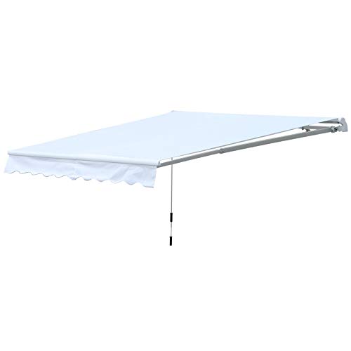 Outsunny Toldo de Pared Enrollable de Exterior con Manivela Manual Protección Solar UV Resistente al Agua 300x250cm Blanco