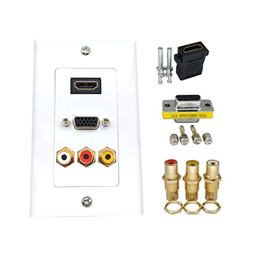 QiCheng&LYS Distribución y Organización Placas de Pared Panel, Compuesto HDMI VGA 3RCA Adaptador de vídeo Audio Placa de Pared, Apoyo 1080P de Salida, tamaño 115 mm x 70 mm (HDMI, VGA, 3RCA)