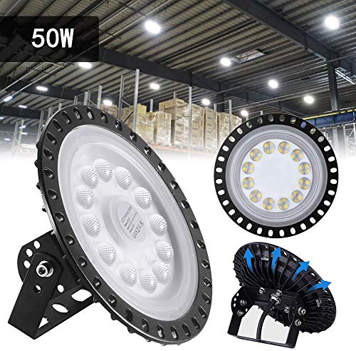 Sararoom 50W UFO Iluminación LED Alta,120°Lámpara Industrial Ultra Delgada,IP65 6000-6500K 5000LM Comercial Lámpara Alta Bahía,Interior Lampara Decoración,Almacén,Garaje,Fábrica,Sótano