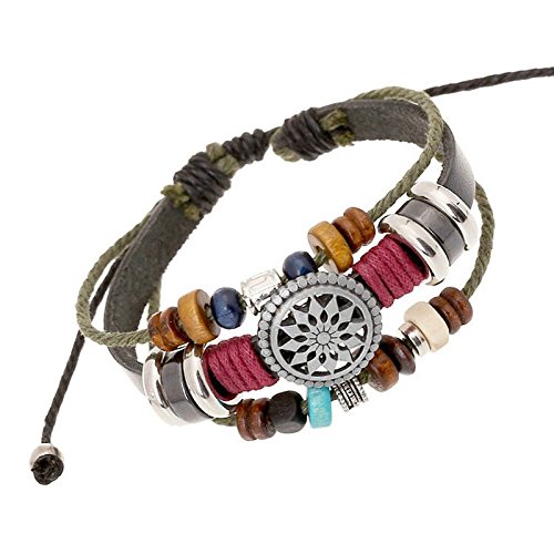 WARMWORD Pulsera Trenzada Retro Multicapa Cuentas Estilo Bohemio Manual Tejeduría Pulsera Moda Pulsera de Cuero Brazalete Trenzado Pulsera de Mujer Regalo de San Valentín para Regalo de cumpleaños