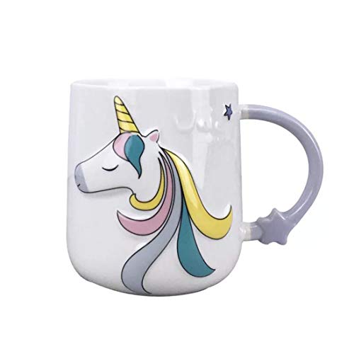 YIJIAOYUN Taza de Unicornio de cerámica 3D con patrón de Dibujos Animados Pintados a Mano Taza de té de café Regalo para cumpleaños, Navidad, Año Nuevo, Taza 420 ml