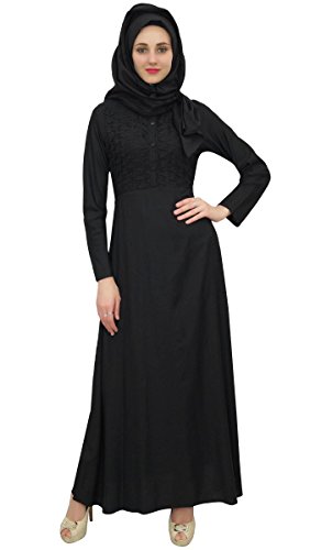 Bimba Vestido Largo de la Manga Full-Negro Musulmanes Ropa Abaya de Las Mujeres con Hizab-38