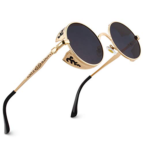 CGID E71 Steampunk estilo retro inspirado círculo metálico redondo gafas de sol polarizadas para hombres