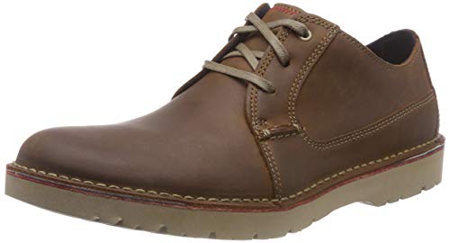 Clarks Vargo Plain, Zapatos de Cordones Derby para Hombre, Marrón (Dark Tan Leather), 42 EU