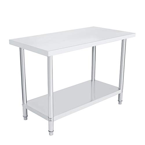 Cocoarm 2 Niveles Mesa para Catering de Acero Inoxidable Mesa de Trabajo La Segunda Capa Puede Ser Ajustable (122 ¡Á 61 ¡Á 85 cm)