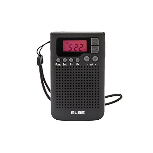 Elbe RF-93 Radio de bolsillo digital, radio am/fm, memoria 20 emisoras, despertador alarma, altavoz incorporado, función sleep / snooze, pantalla lcd, clip para sujeción, color negro