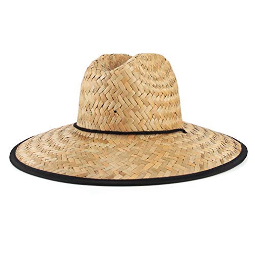 GEMVIE-Sombrero de Paja para Verano Decoración de Tela Iimpresa para Palaya con ala Ancha Anti-UV para Hombre