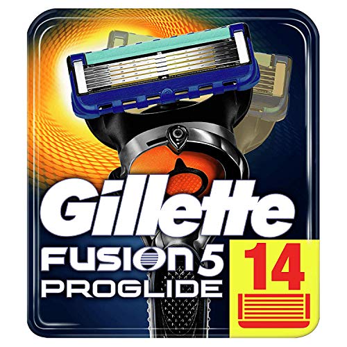 Gillette Fusion5 ProGlide - Cuchillas de Afeitar, Paquete Apto para el Buzón de Correos, Tecnología FlexBall que se Adapta a los Contornos, 14 Recambios