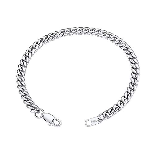 GoldChic Jewelry Pulsera Cubano Miami Curb, 6mm de Ancho 19cm de Largo, Acero Inoxidable Color Platino, Hip-Hop Chunky Style, Gratis Caja de Regalo