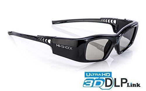 Hi-SHOCK® DLP Pro “Black Diamond” | Gafas 3D DLP Link con capacidad máx. de batería | apta para todos los proyectores DLP 3D | comp. con PPA5610 / E4W / DGD5 / ZD302 / PGD-350 | Generación 2016 - batería de Litio libre de mantenimiento y celdas Pi (pi-cel