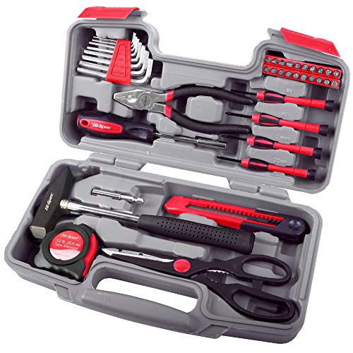 Hi-Spec Pequeño Juego de Herramientas Esenciales para Reparaciones del Hogar, 39 en uno, Color Rojo