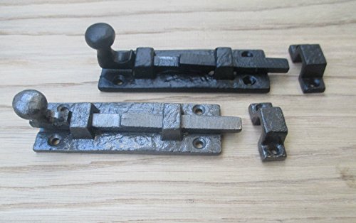 IRONMONGERY WORLD® en 2 acabados, hierro fundido, estilo antiguo, decoración para puerta, perno para puerta, armario, perno para puerta (hierro anticalor)