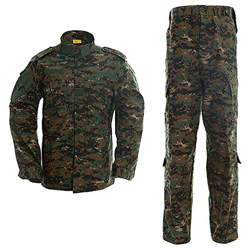 LANBAOSI Conjunto de Chaqueta y pantalón de Combate tácticos para Hombres Camo Woodland Hunting ACU Uniforme Militar