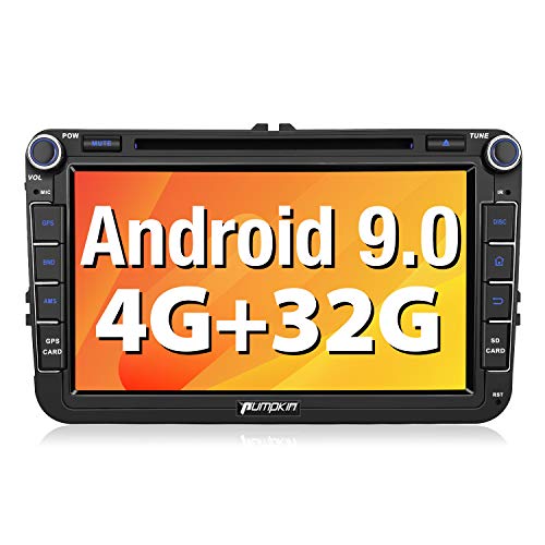 Pumpkin Android 9.0 Radio para VW con DVD, Autoradio 2 DIN GPS de 4GB + 32GB soporta Control Volante, Bluetooth, Mirror-Link, USB, WiFi, con 8" Pantalla Táctil
