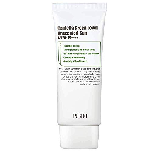 PURITO Centella Green Level Unscented Sun SPF50+ PA++++ 60ml / 2 fl.oz EWG All Green Ingredients, 100%, Cica care, UVA1,2 UVB, Broad spectrum,Lightweight,Sensitive skin,essential oil fre