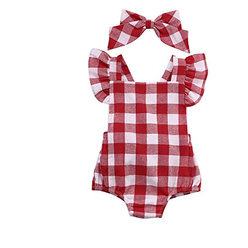 Ropa Bebe Niña Verano Fossen Recién Nacido Bebé Mono de Cuadros con Horquilla (12-18 Meses, Rojo)