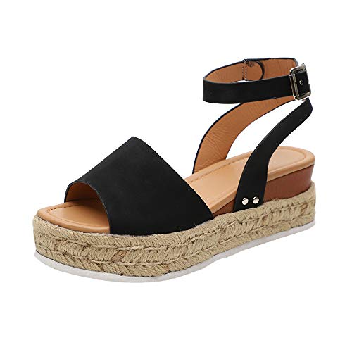 Sandalias Cuña Mujer Verano Zapatos de Plataforma Cuña Zapatos de Boca de Pescado Playa Zapatillas Sandalias de Punta Zapatos Blanco Amarillo Caqui Marrón Leopardo Gris Negro Tamaño 35-66 EU