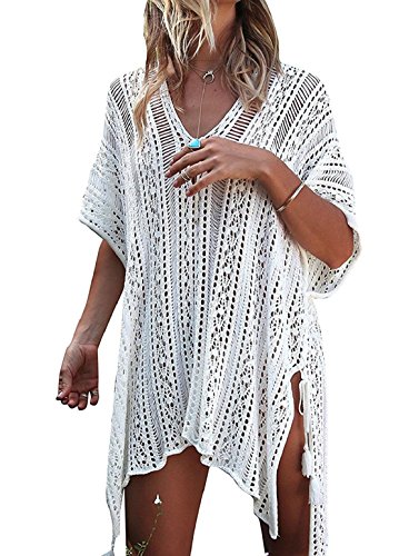 Tuopuda Mujer Pareos Playa Traje de Baño Vestido de la Playa Bikini Cover up Camisola de Playa (Blanco)