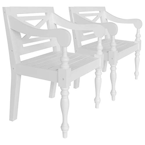 vidaXL 2X Caoba Silla Jardín Madera Blanca Set Sillones Comedor Patio Terraza