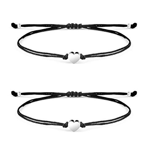 VU100 - Pulsera de Amor de corazón para Mujeres y niñas, cordón Negro, tamaño Ajustable, Hecha a Mano, sin níquel