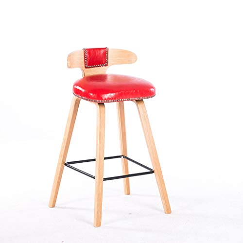 Ze Asiento Silla-Barra Silla Azul/Rojo Madera Maciza + Aceite-Cera-Cuero Barra Silla Remache Aceite Piel Cera Alto Taburete Bar Heladerías para el hogar Modernas sillas de recepción Minimalistas -