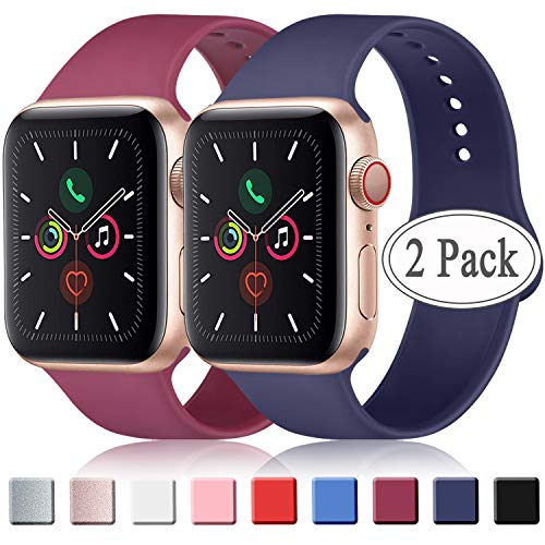 AK Dos Correas para Apple Watch Correa 42mm 38mm 44mm 40mm, Correa Deportiva de Reloj de Repuesto de Silicona Suave para iWatch Serie 3/4/5/1/2, Correa Mujer/Hombre