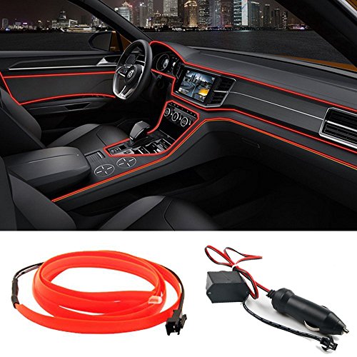 Atmósfera decorativa del coche Luz de neón Panel Gap Tira de luz de neón Ajuste interior frío Atmósfera brillante Luz fría Lámpara Tira de línea con encendedor de cigarrillos 5 metros (rojo)